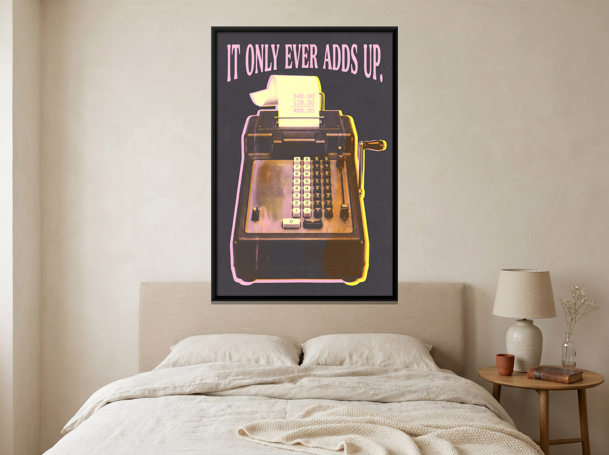 Mechanical Adding Machine - canvas art shown in a styled room