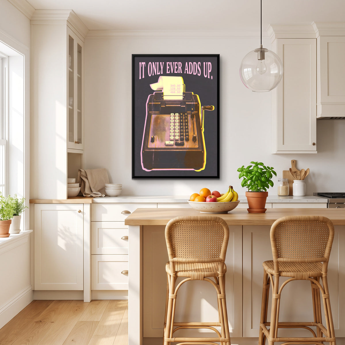 Mechanical Adding Machine - canvas art shown in a second room setting