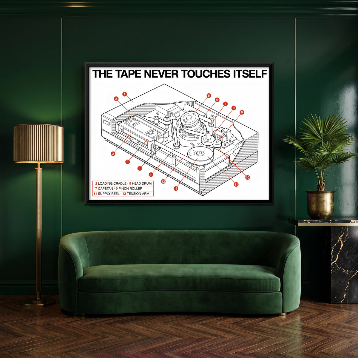 VCR Cutaway Diagram - canvas art shown in a styled room