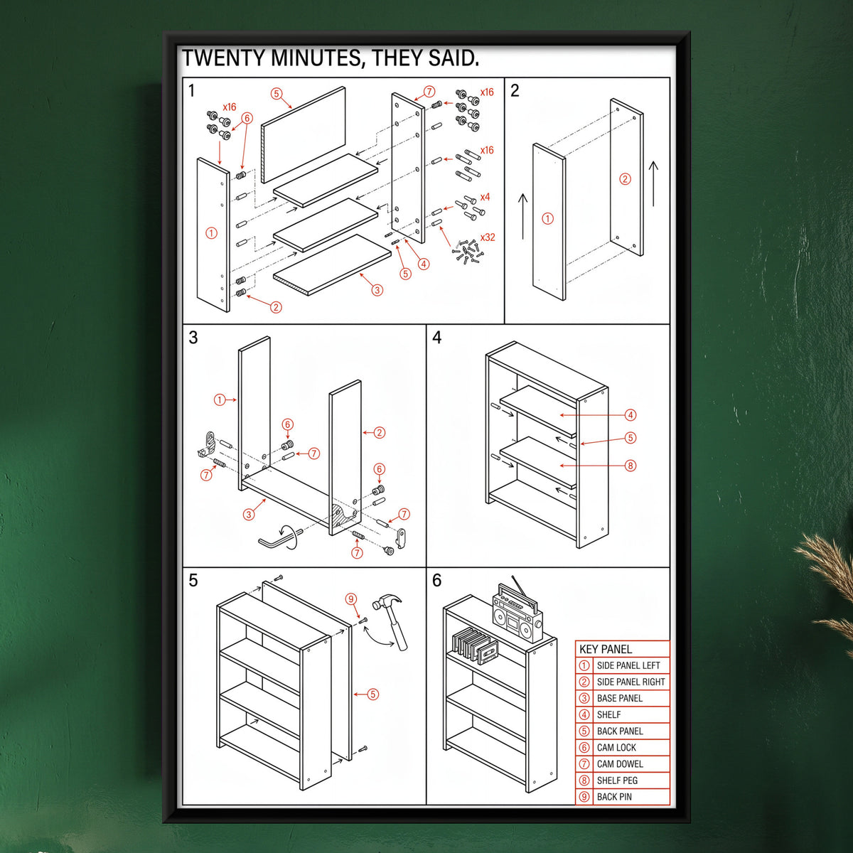 Flat-Pack Shelf Assembly - framed canvas art hung on a wall