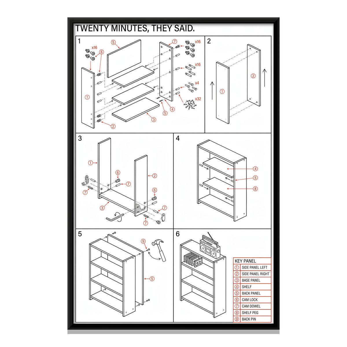 Flat-Pack Shelf Assembly - framed canvas print, front view
