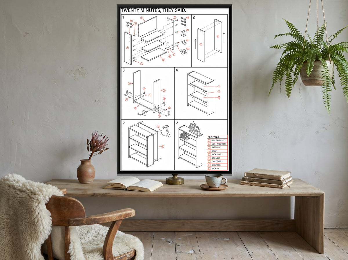 Flat-Pack Shelf Assembly - canvas art shown in a second room setting