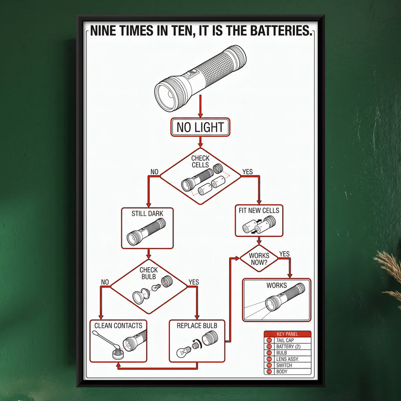 Torch Troubleshooting Chart - framed canvas art hung on a wall