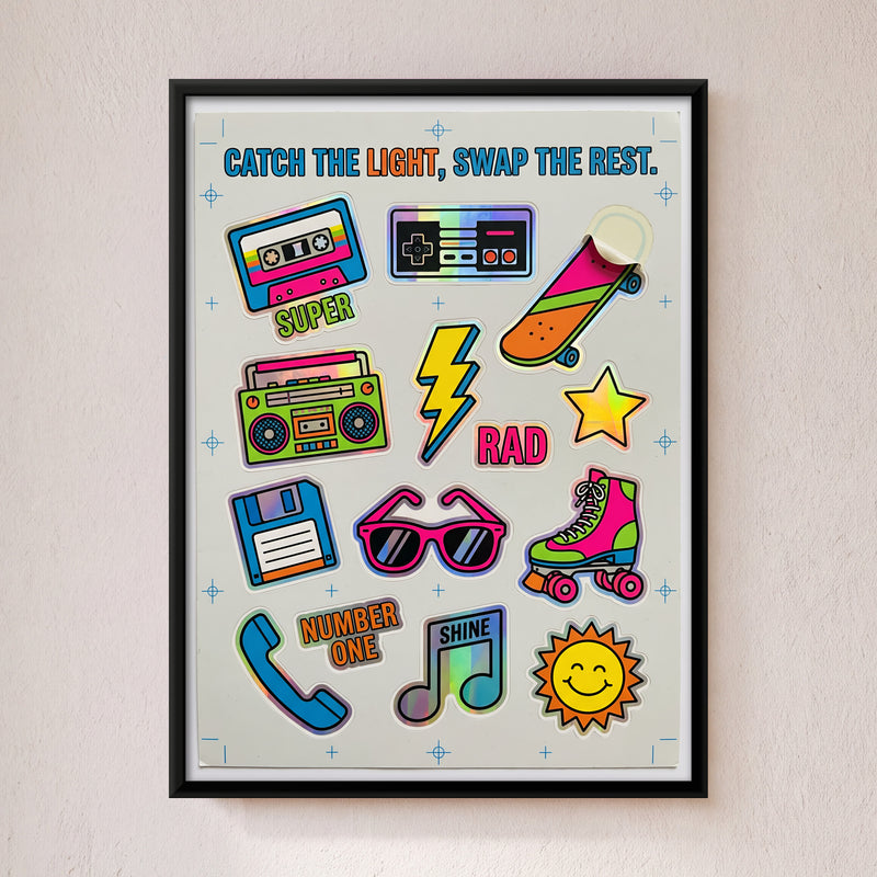 Holographic Sticker Sheet - framed canvas art hung on a wall