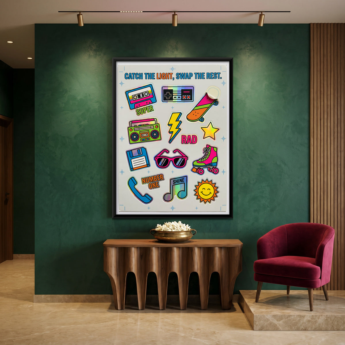 Holographic Sticker Sheet - canvas art shown in a styled room
