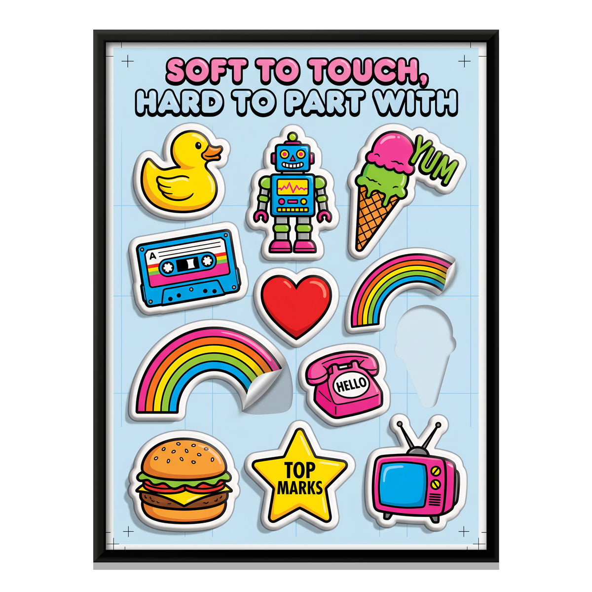 Puffy Sticker Sheet - framed canvas print, front view