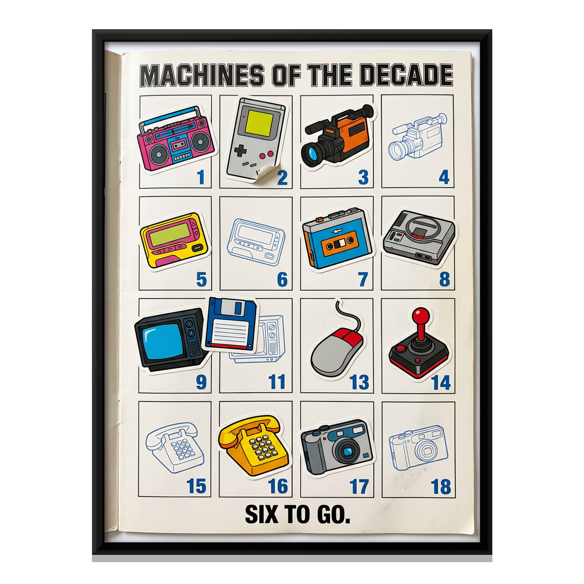 Retro Tech Sticker Album - framed canvas print, front view