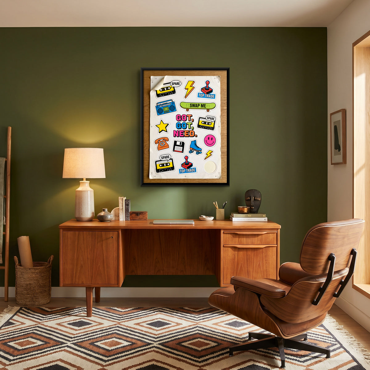 Retro Sticker Swap Sheet - canvas art shown in a styled room