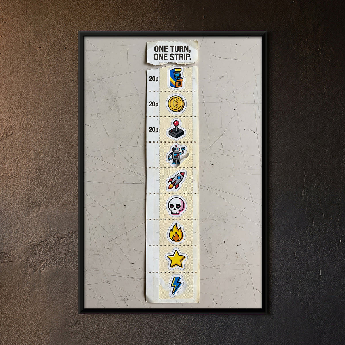 Vending Machine Sticker Strip - framed canvas art hung on a wall