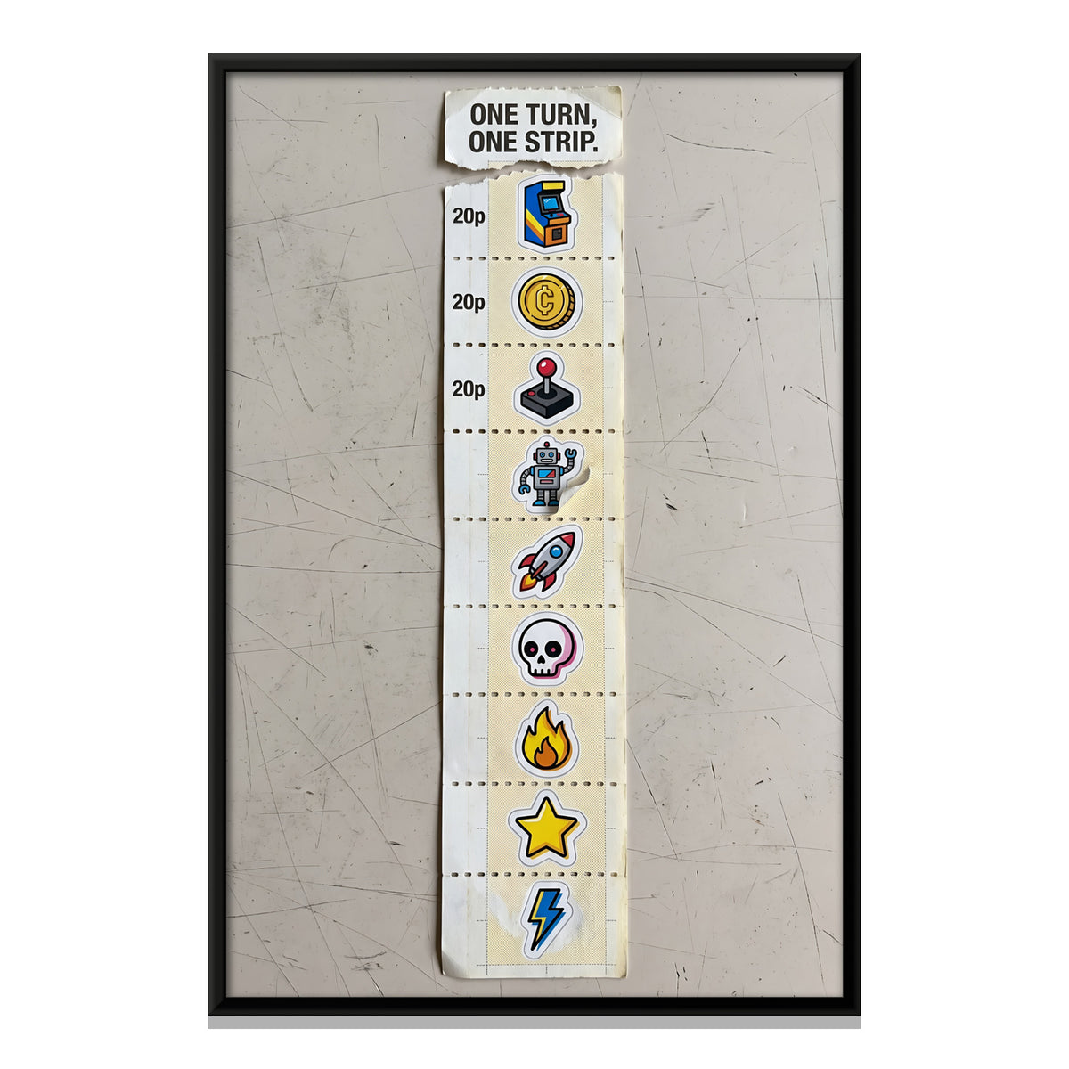 Vending Machine Sticker Strip - framed canvas print, front view