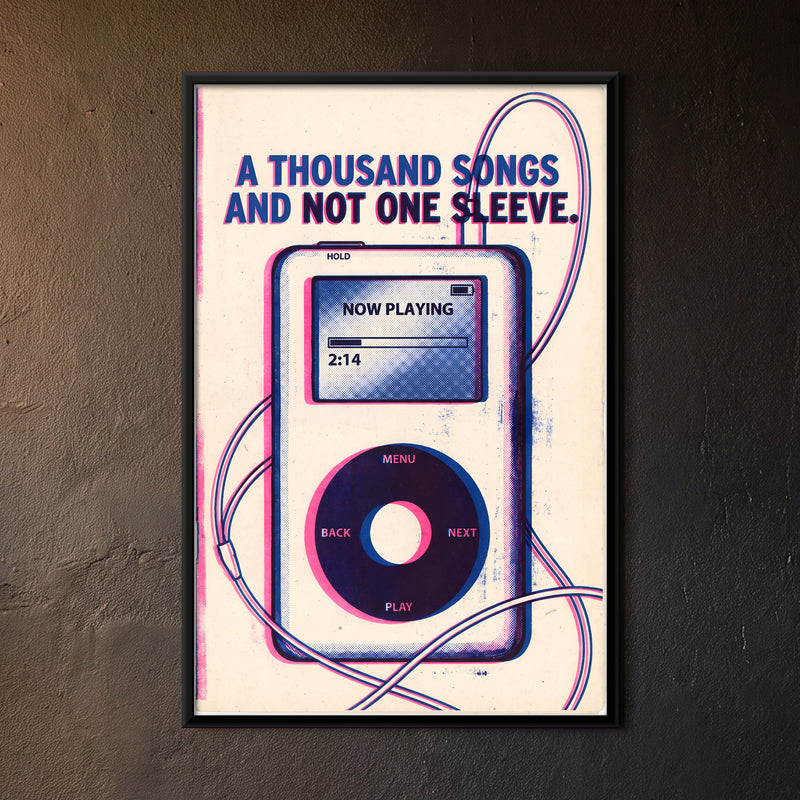 Pocket MP3 Player - framed canvas art hung on a wall