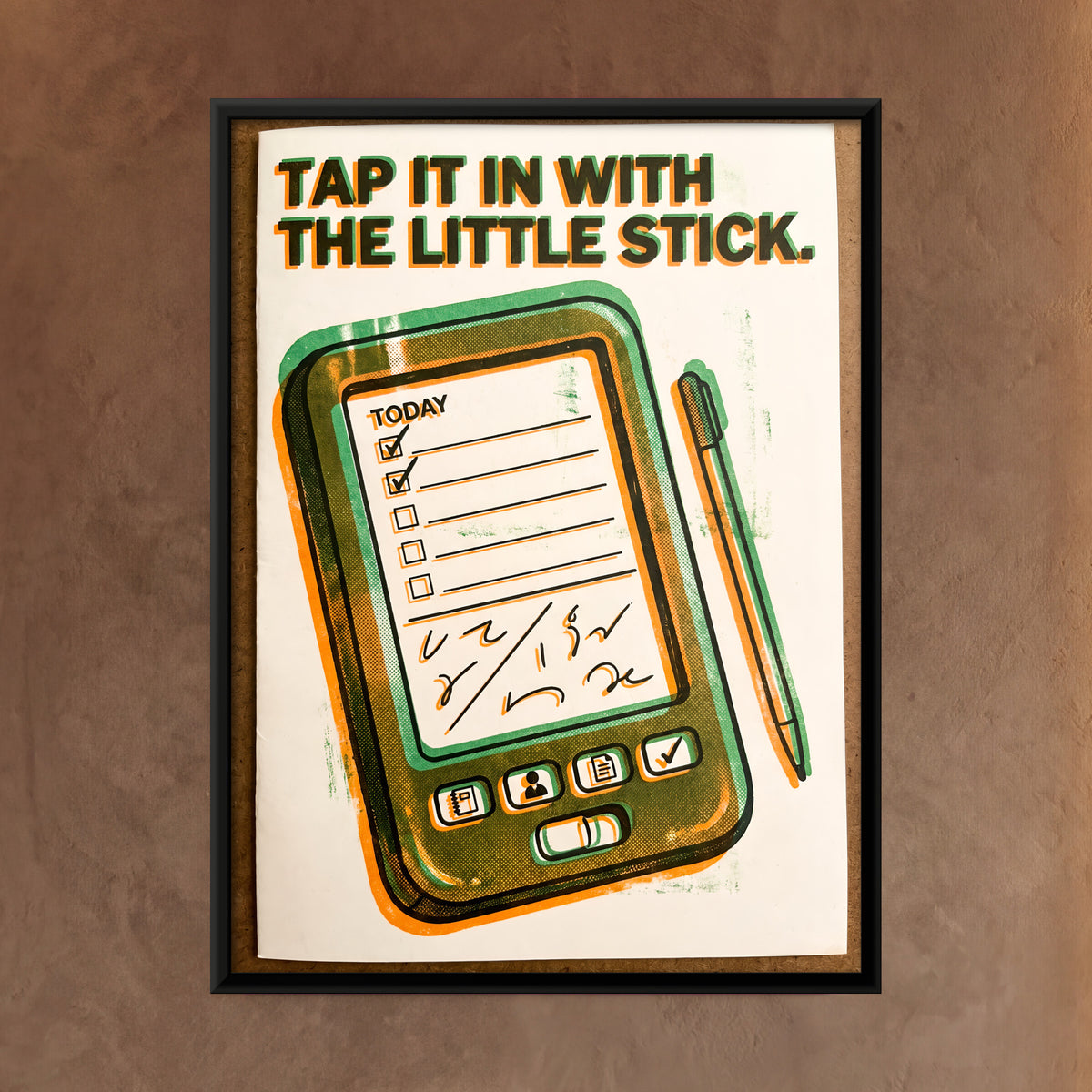 Pocket Organiser with Stylus - framed canvas art hung on a wall