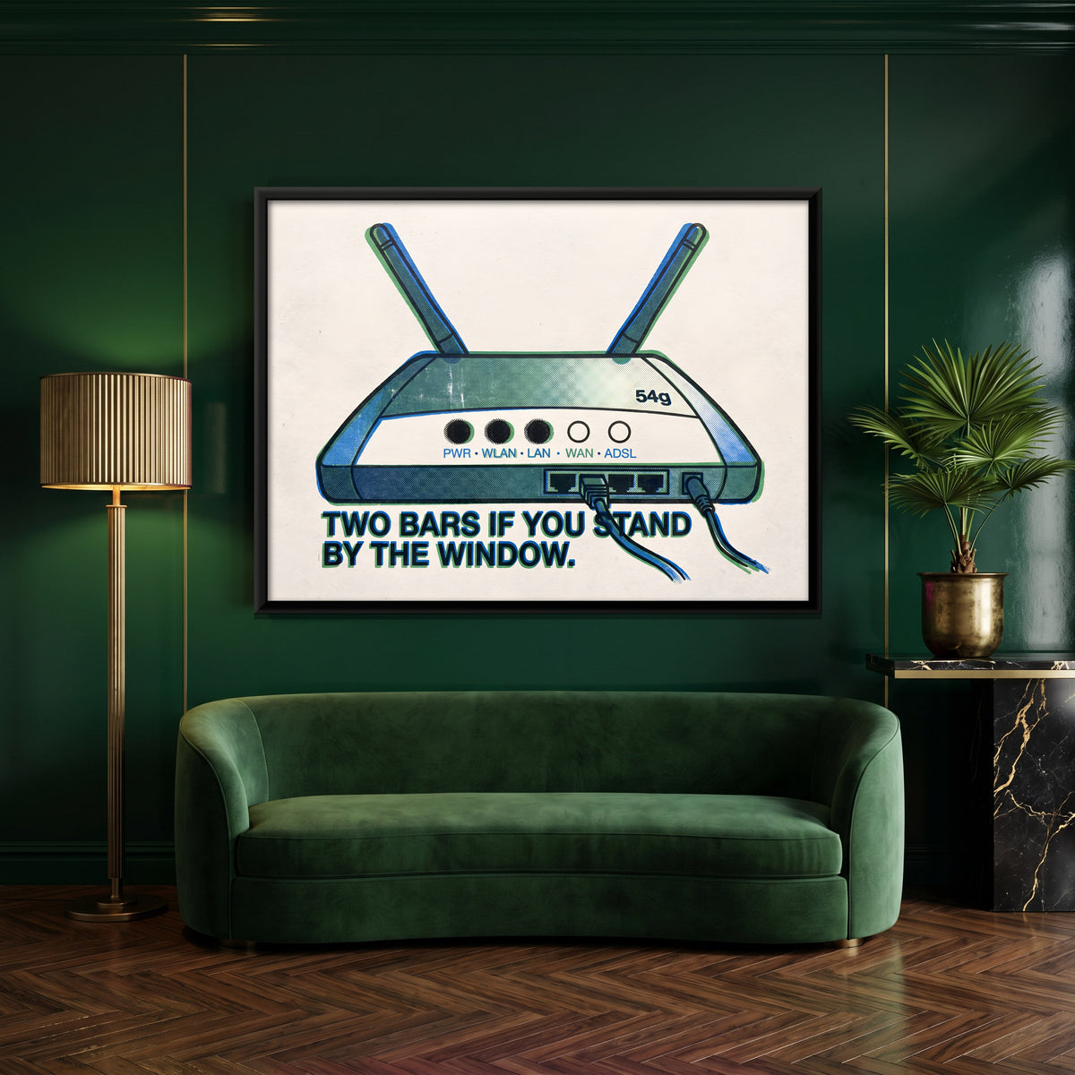 Wireless Router - canvas art shown in a styled room