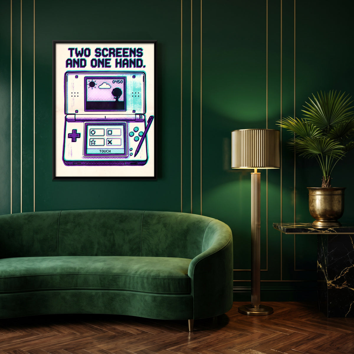 Dual-Screen Handheld Console - canvas art shown in a styled room
