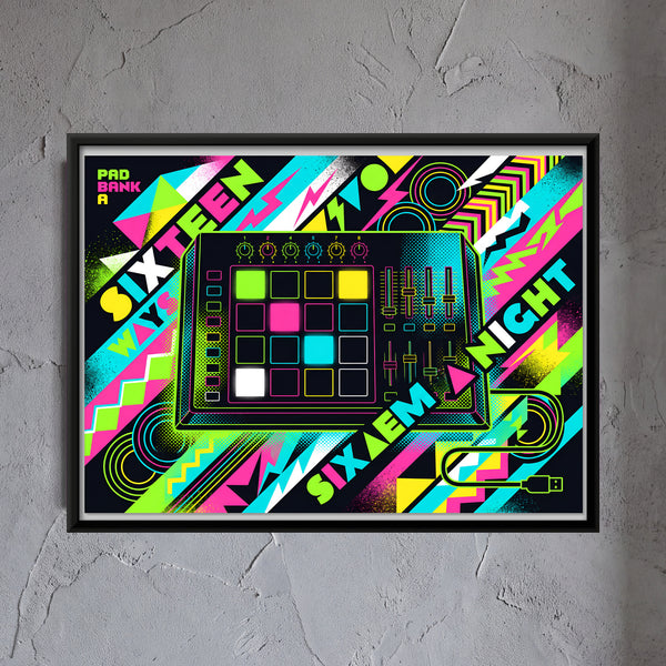 Electronic Drum Pad Controller with Neon Graphics