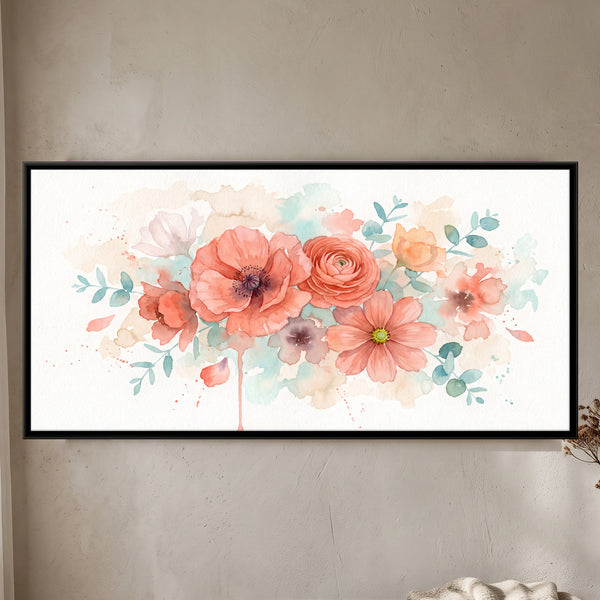 Coral Poppies and Roses in Watercolour Style