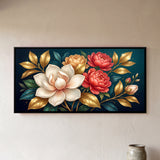 White Magnolia and Red Peonies with Gold Leaves