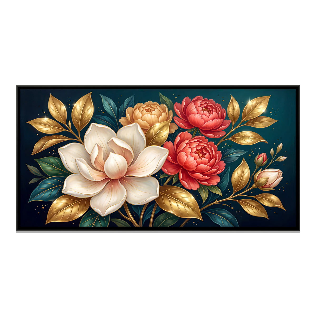 Magnolia and Peonies - framed canvas print, front view