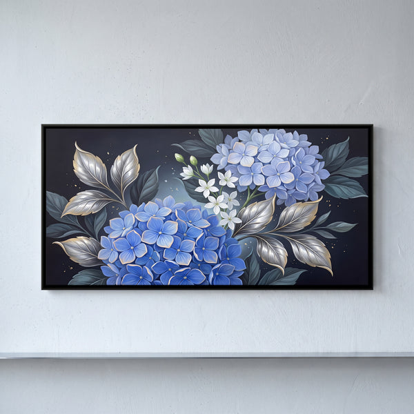 Blue Hydrangeas and Silver Leaves