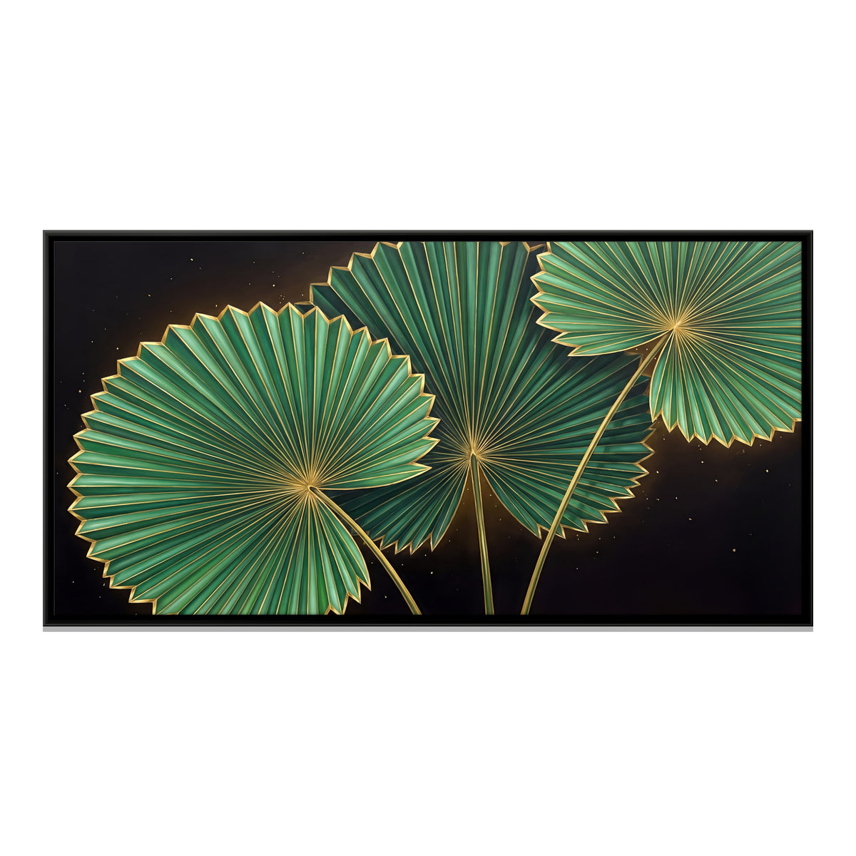 Green and Gold Fan Palm Leaves - framed canvas print, front view
