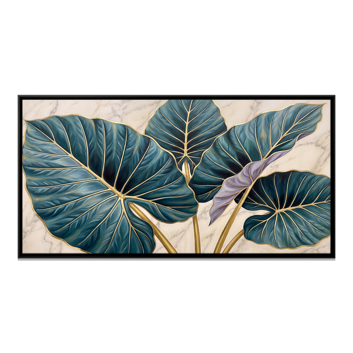 Gilded Elephant Ear Leaves - framed canvas print, front view