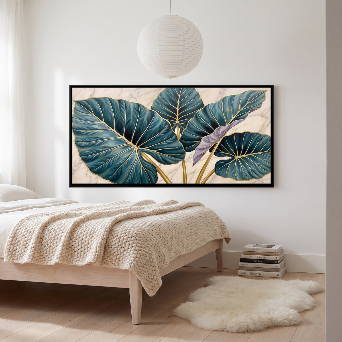 Gilded Elephant Ear Leaves - canvas art shown in a second room setting