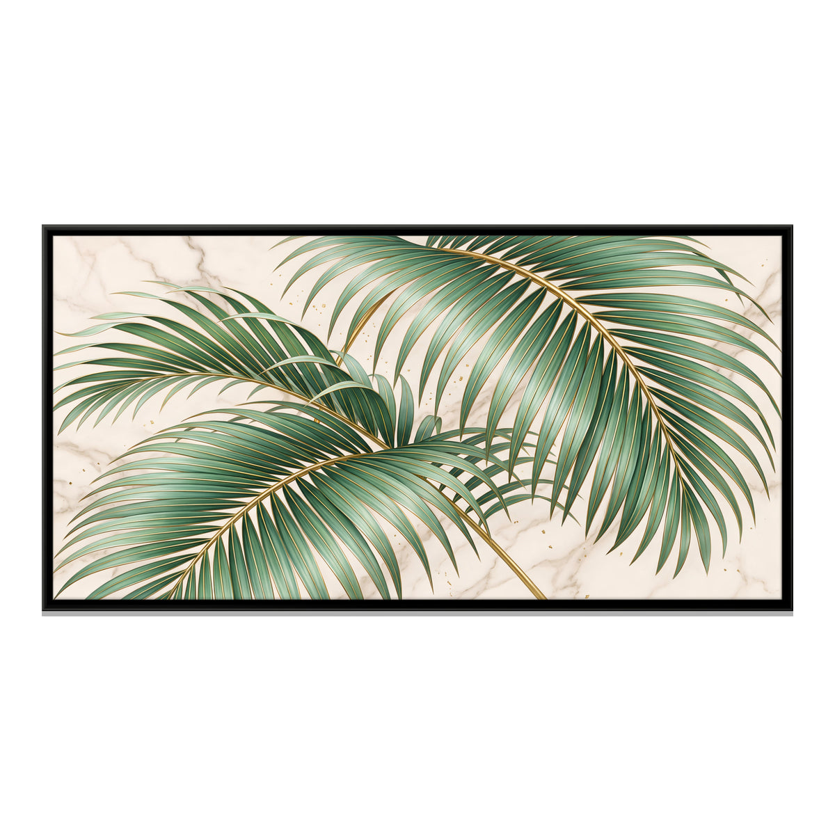 Palm Fronds on Marble - framed canvas print, front view