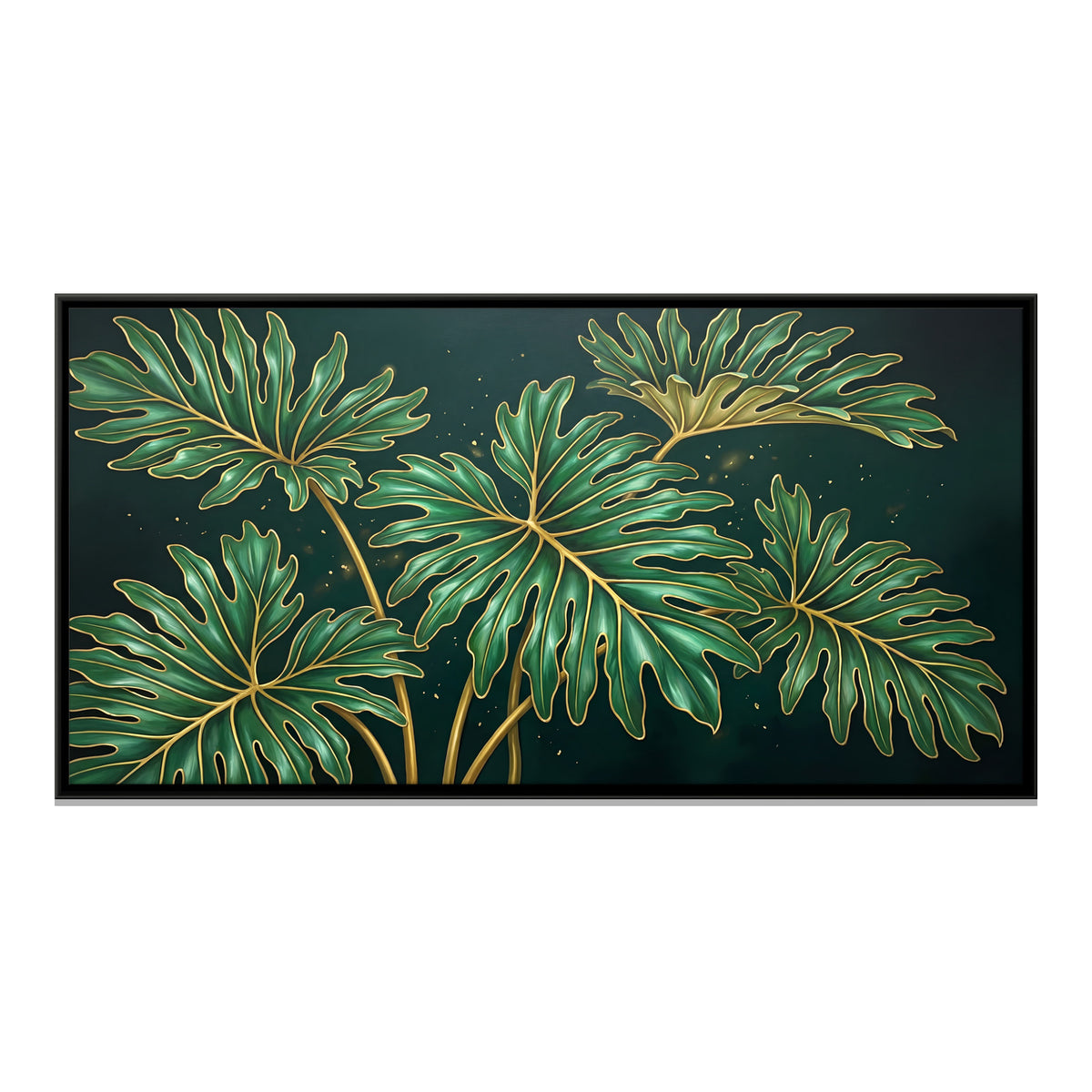 Emerald Philodendron Leaves - framed canvas print, front view