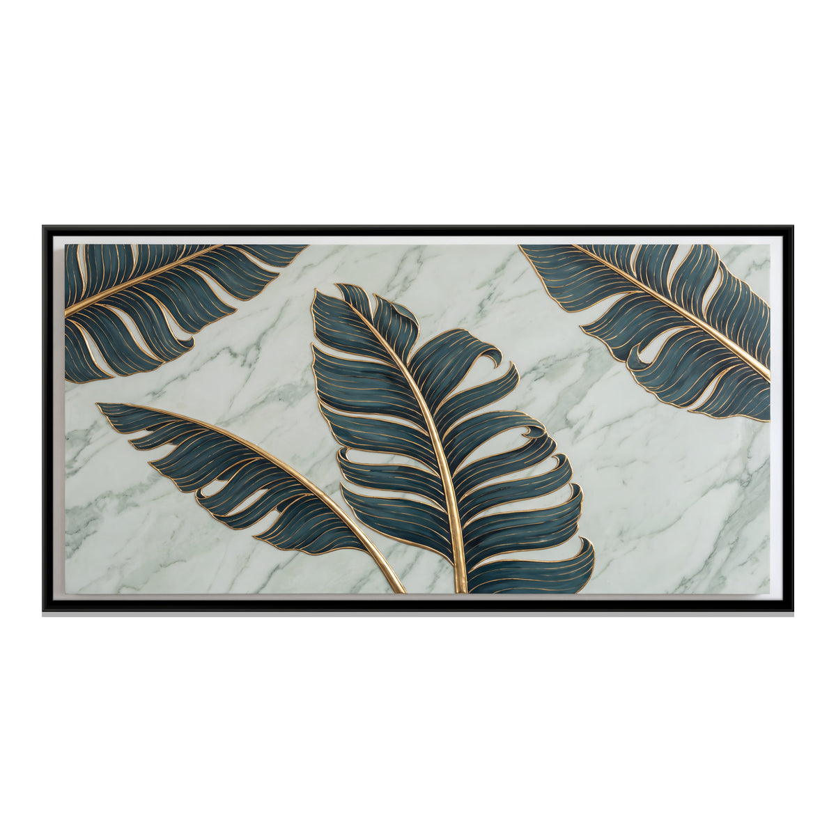 Banana Leaves on Marble - framed canvas print, front view