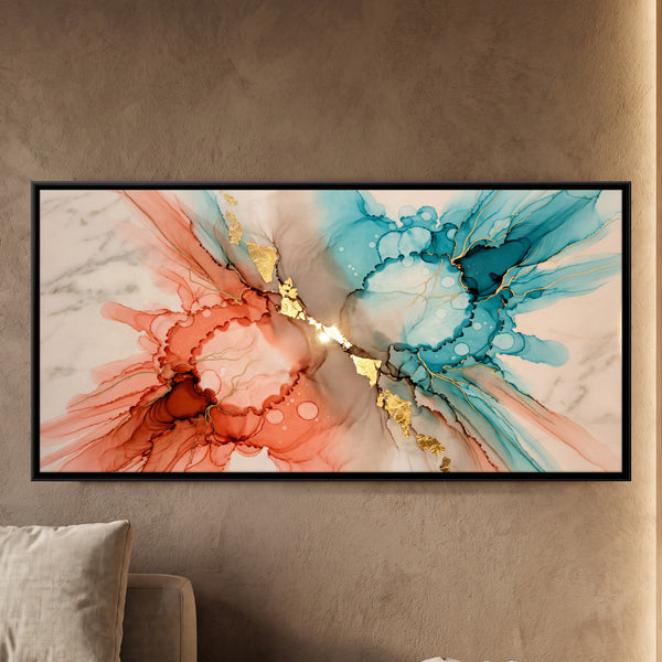 Coral and Teal Alcohol Ink Blooms on Marble
