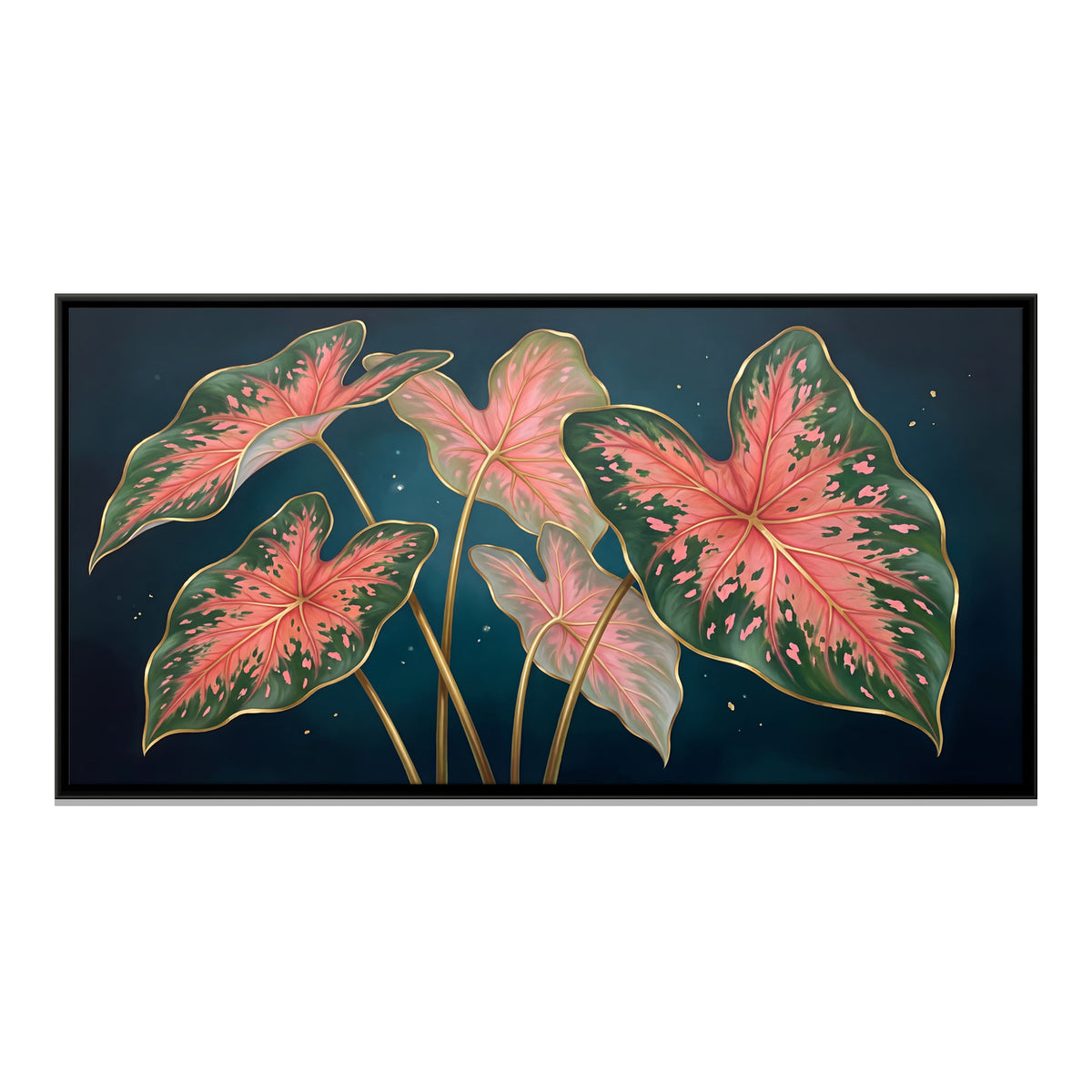 Pink Caladium Leaves - framed canvas print, front view
