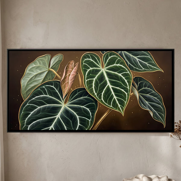 Anthurium Leaves with Silver Veins on Dark Background