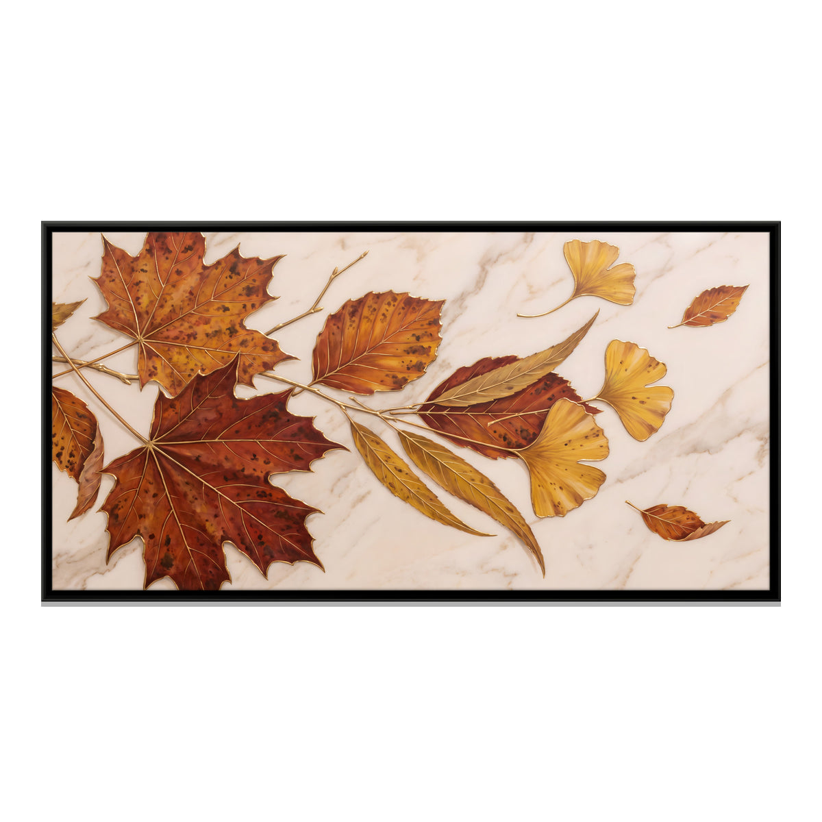 Autumn Leaves on Marble - framed canvas print, front view
