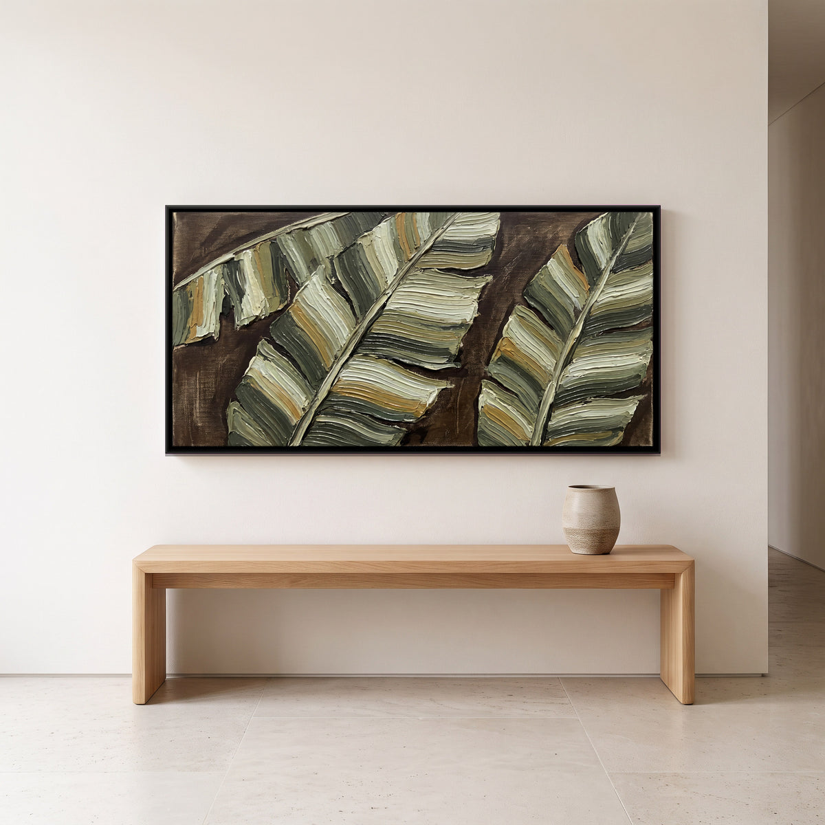 Banana Leaves - canvas art shown in a styled room