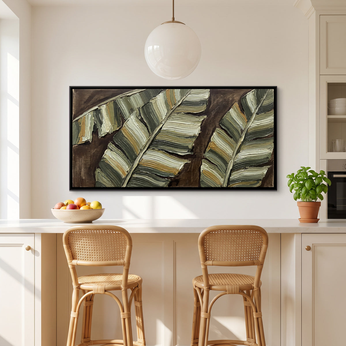 Banana Leaves - canvas art shown in a second room setting