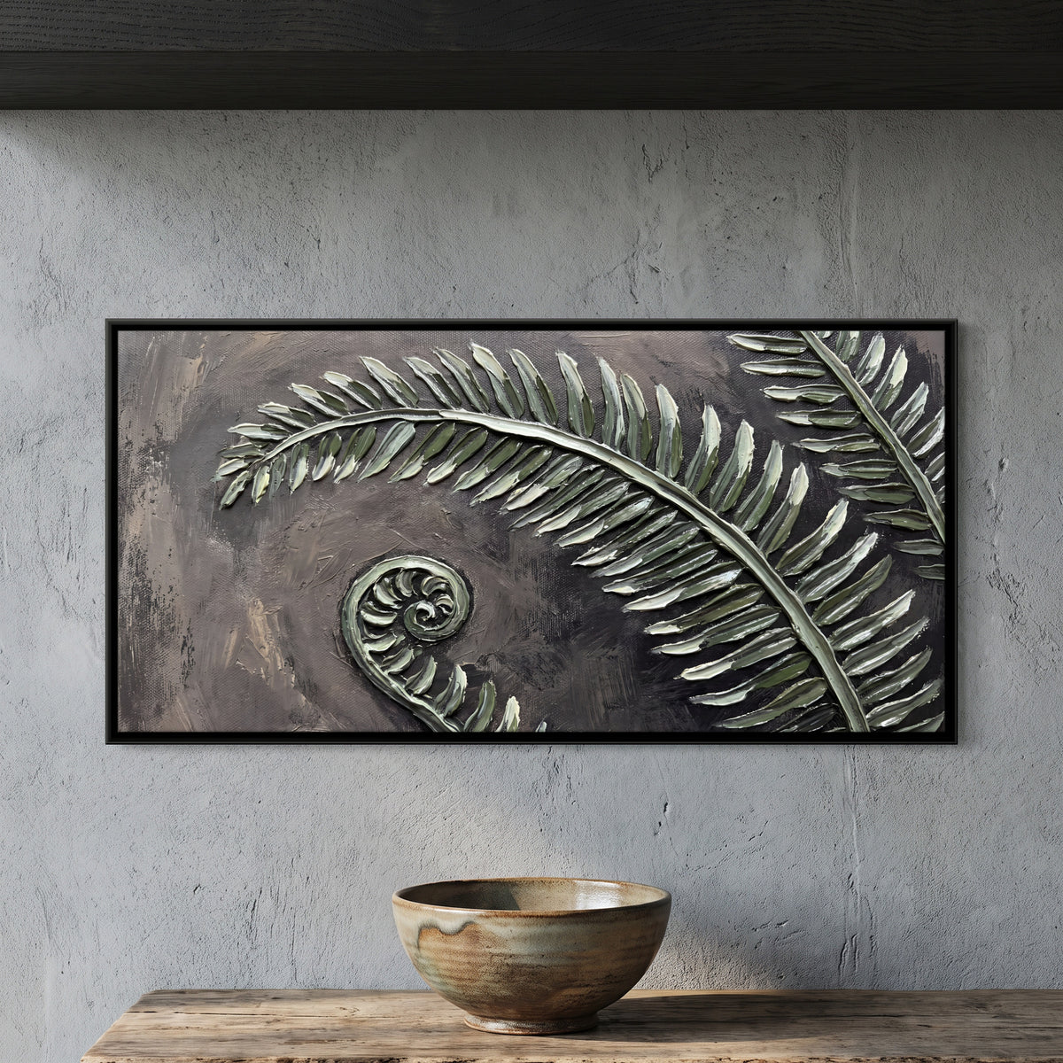 Fern Fronds and Fiddlehead - framed canvas art hung on a wall