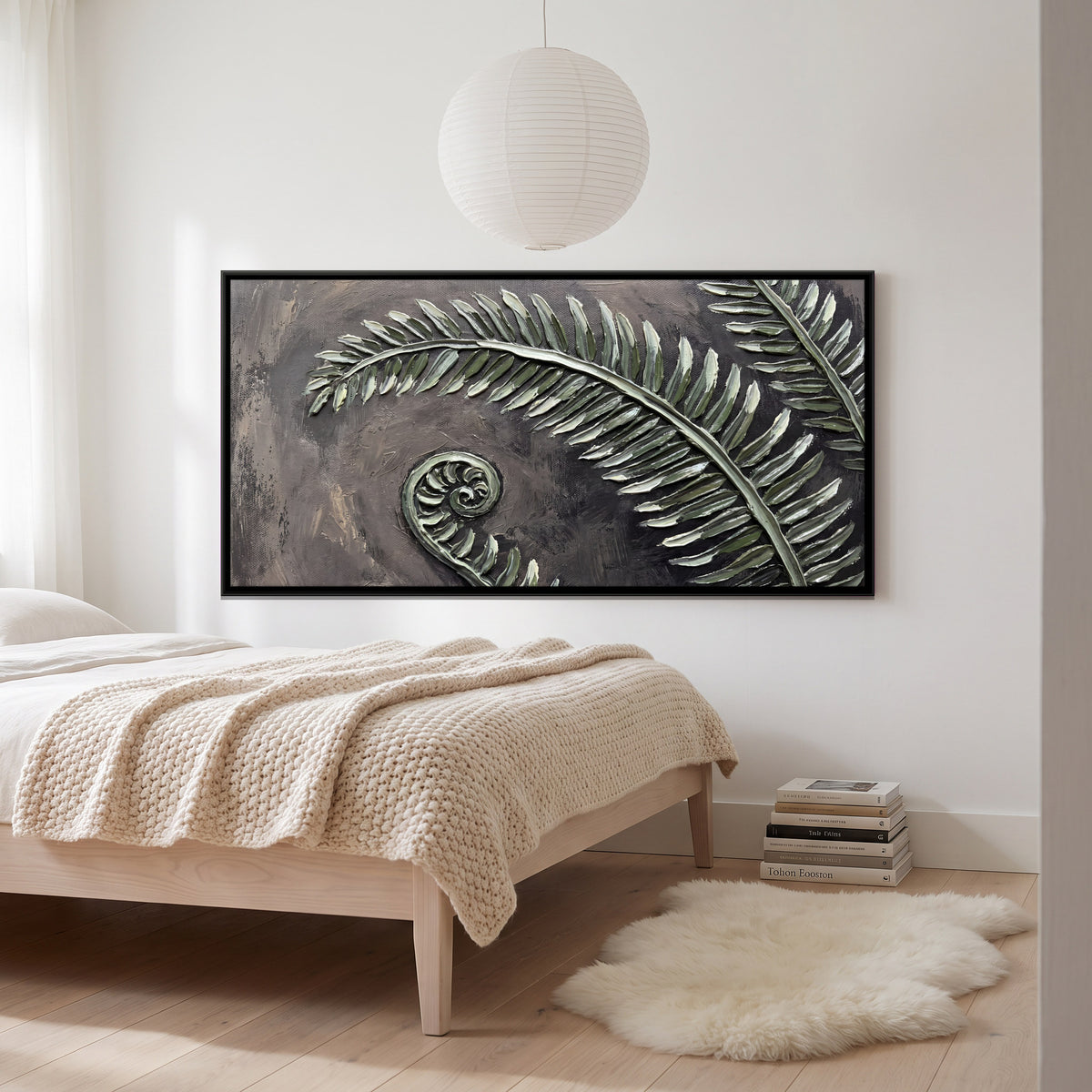 Fern Fronds and Fiddlehead - canvas art shown in a second room setting