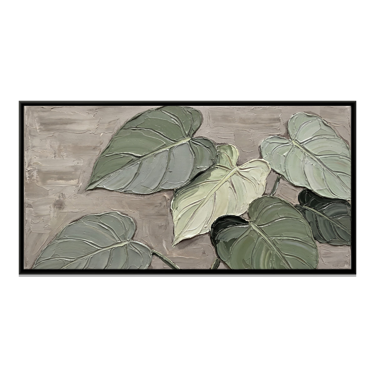 Heart Shaped Leaves in Sage - framed canvas print, front view
