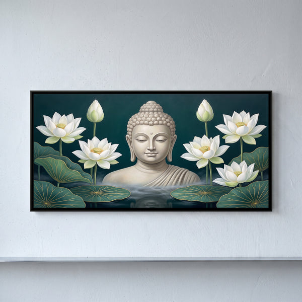 Buddha Bust with White Lotuses