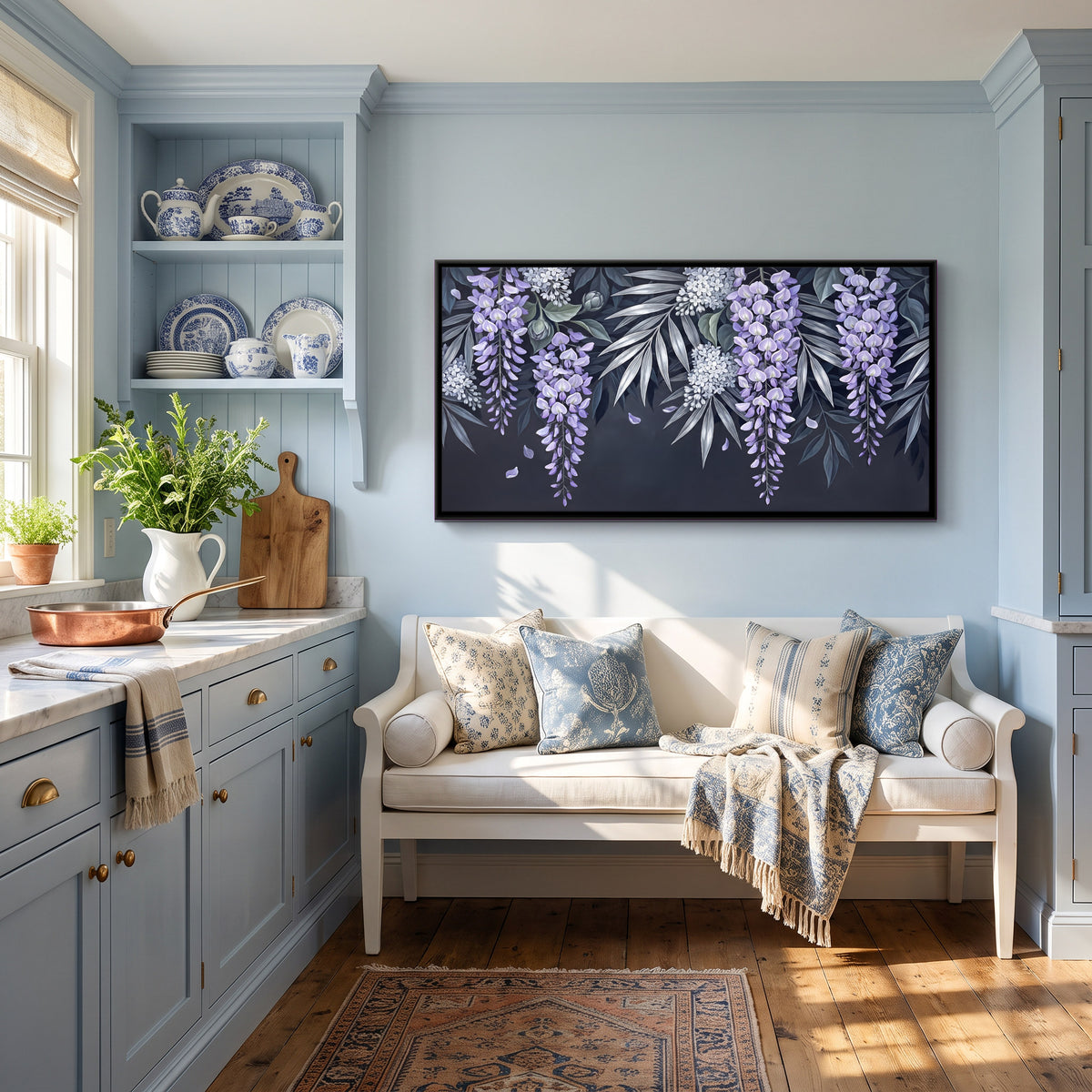 Cascading Wisteria - canvas art shown in a second room setting