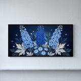 Blue Delphiniums on a Dark Background