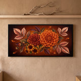 Red and Orange Dahlias on a Dark Background
