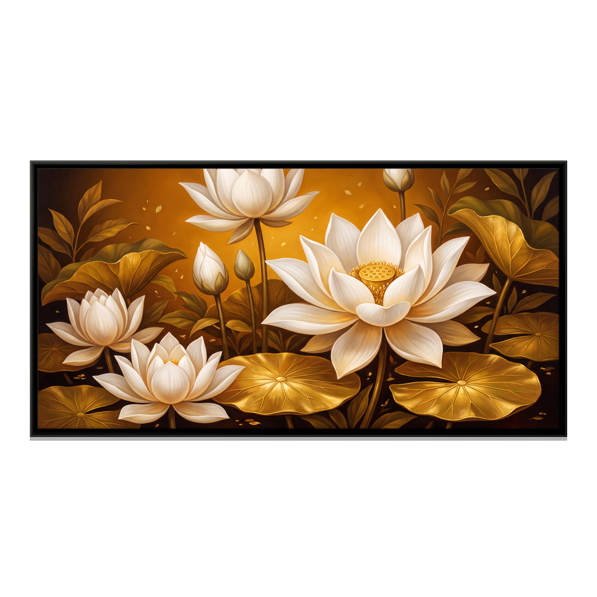 White Lotus on Gold - framed canvas print, front view