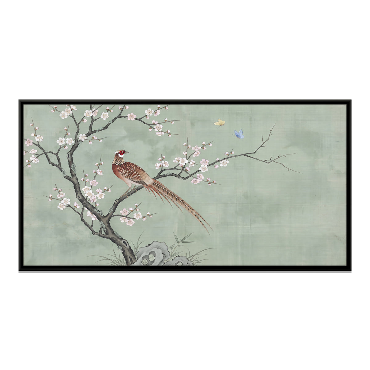 Pheasant on a Blossoming Branch - framed canvas print, front view