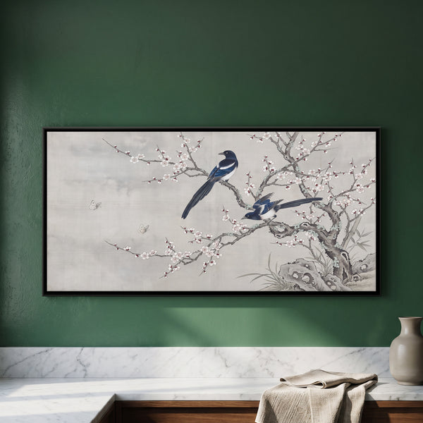 Two Magpies on a Blossoming Plum Branch