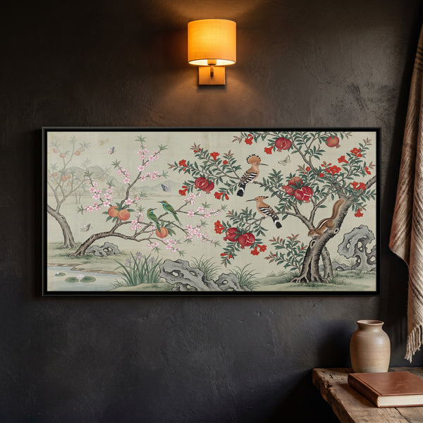 Pomegranate Trees with Birds in a Garden