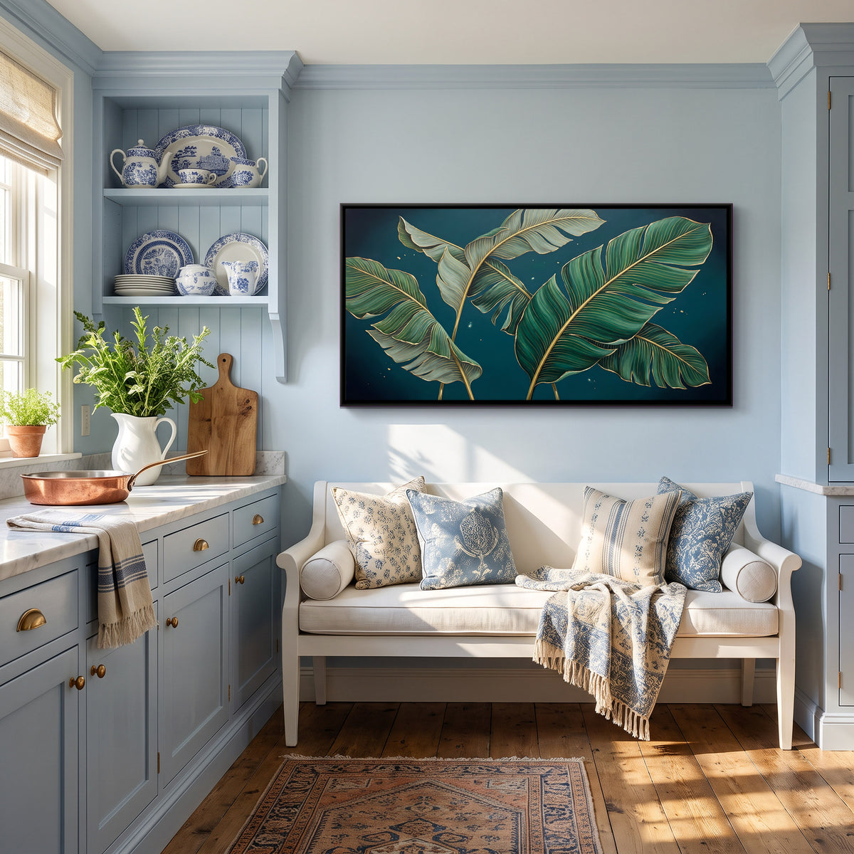 Banana Leaves - canvas art shown in a second room setting