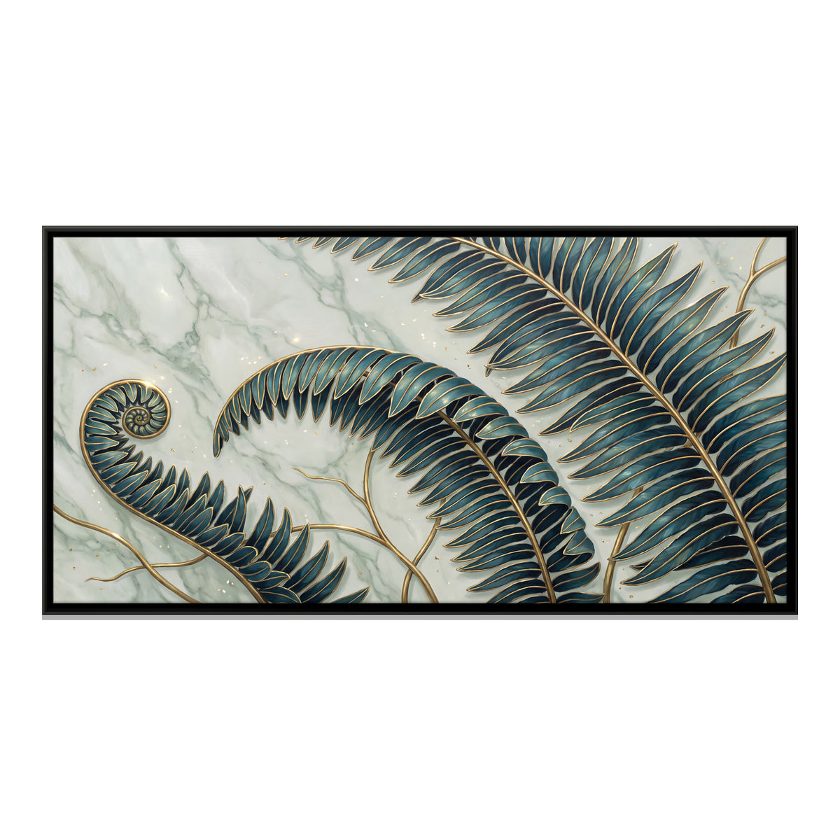 Fern Fronds on Marble - framed canvas print, front view