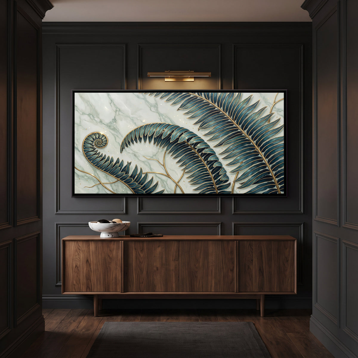 Fern Fronds on Marble - canvas art shown in a second room setting