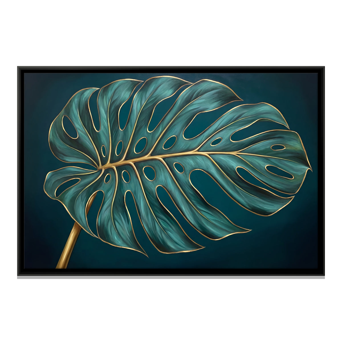 Single Monstera Leaf - framed canvas print, front view